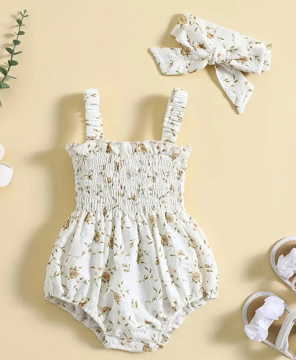 Ivory Floral Scrunch Romper