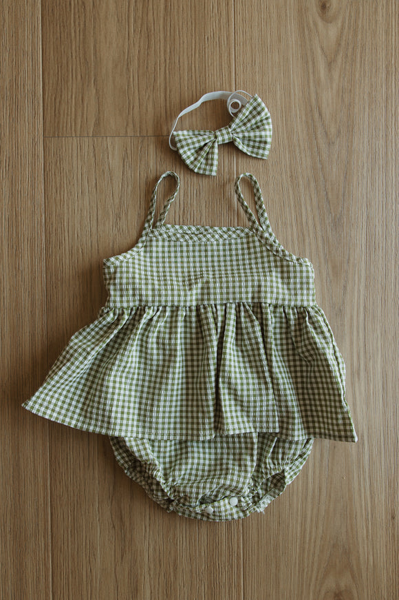 Green Gingham Romper